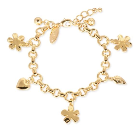 NWT Style & Co Flower, Heart & Leaf Shaky Charm Link Bracelet - Picture 1 of 3